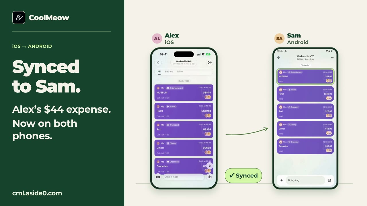 The poster for the actual CoolMeow shared-ledger demonstration on iOS and Android.